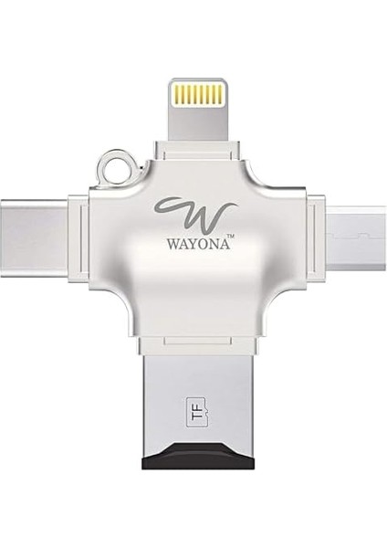 4'ü 1 Arada Otg Kart Okuyucu Dört Bağlantı Noktası: Lightning + Tip C + Micro USB + USB Kart Okuyucu, Gümüş modelleri