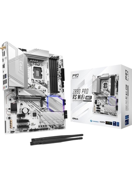 Asrock Z890 Pro Rs Wifi 6e Beyaz Intel Core Ultra LGA1851 Rl-Ilm Ddr5 8666 Mhz 256 GB Atx Anakart M.2