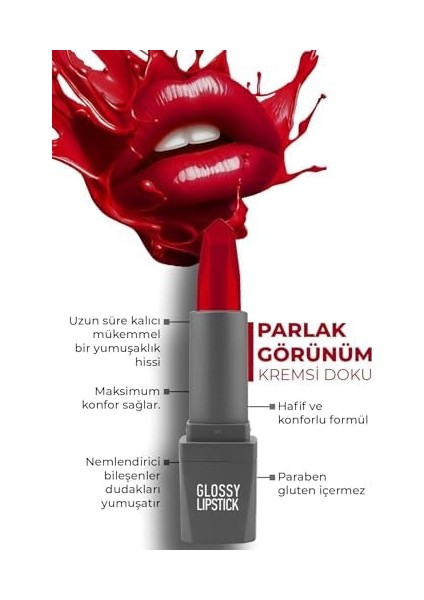 Alıx Avıen Uzun Süre Kalıcı Yoğun Renk Veren Nemlendirici Parlak Ruj - Glossy Lipstick 321 Stunning Red fiyatları