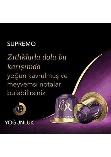 L'or Supremo, Core Collection, Yoğunluk 10, Yoğun Kavrulmuş ve Meyvemsi Notalar Espresso Kapsülleri, 10 Adet