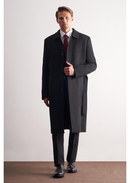 Siyah 115 cm Kaşe Polo Yaka Düz Esnek Garnisiz-Biyesiz Comfort Fit Palto 1005245150 fiyatları