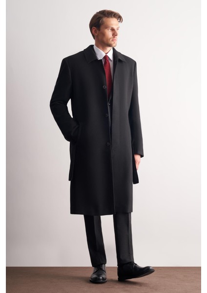 Siyah 115 cm Kaşe Polo Yaka Düz Esnek Garnisiz-Biyesiz Comfort Fit Palto 1005245150 modelleri
