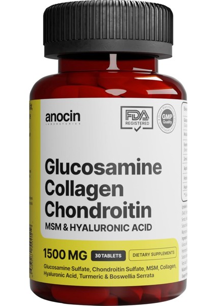 Anocin Glucosamine Chondroitin Msm Kolajen Curcumin Tablet 1500 Mg Glukozamin Kondroitin Collagen