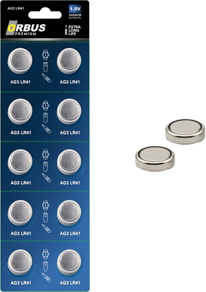 Ag3 LR41 Alkalin Düğme Pil 1.5V – 10’lu Paket Uzun Ömürlü ve Yüksek Performanslı Buton Pil