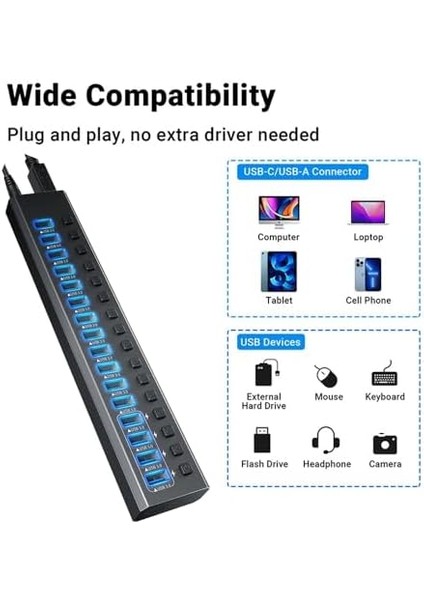 Profesyonel USB Hub 16 Portlu USB 3.0 5gbps Bireysel Açma Kapama Anahtarları 12V Dc 7.5A Güç Adaptörü USB Hub 3.0 Telefon Şarj Dizüstü Bilgisayar Mobil HDD Sürücü Power Switches PORT16 fiyatları