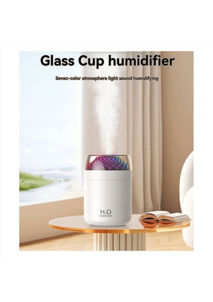 2x Cam Kupa Nemlendirici Renkli Işık Başucu Masa Dekorasyon Gece Işık USB Büyük Sis Nemlendirici Beyaz (Yurt Dışından)