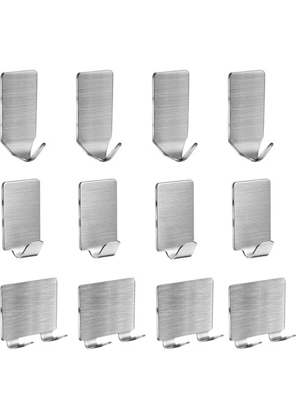Paslanmaz Çelik Kancalar, 12 Paket Ağır Hizmet Tipi Kendinden Yapışkanlı Kancaları, Izsiz Çivi Yok-Pas Önleyici, Mutfak, Vestiyer Için Su Geçirmez Duş Kancaları