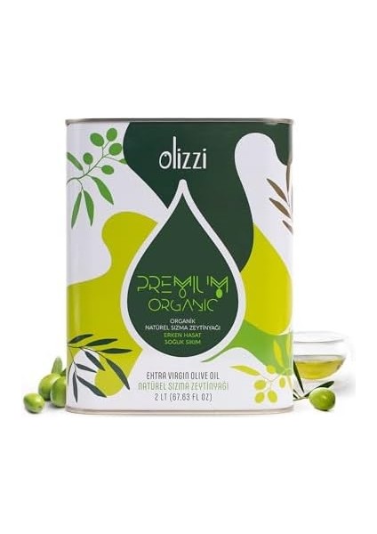 Olizzi Premium Organik Natürel Sızma Zeytinyağı - Ödüllü, Erken Hasat, Soğuk Sıkım 2 Lt