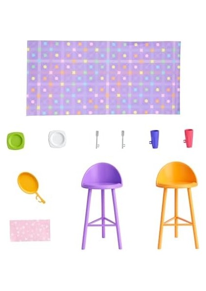 Bebek ve Evi Oyun Seti; Mutfak,, Çatı Katı Yatak Odası ve Salon Dahil 4 Oyun Alanı Bulunan Yazlık Ev, 11 Dekorasyon Aksesuarı, HRJ77 fiyatları