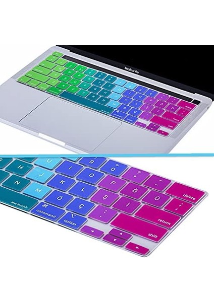 MacBook Klavye Koruyucu Silikon Us Ingilizce Amerikan-Return-Enter-Için Türkçe Q Çeviri Touchbar Pro M1,m2 13INÇ A2251,A2289,A2338 -Pro 16 Inç A2141 Uyumlu, Ultra Incepembe Yeşil fiyatları