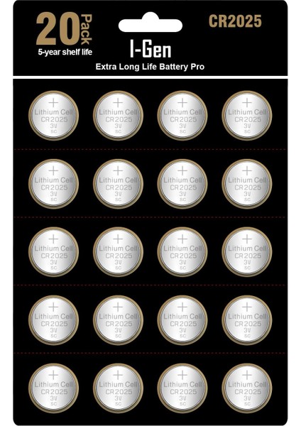 CR2025 Pil 20'li Paket Lityum Düğme Pil 3V 2025