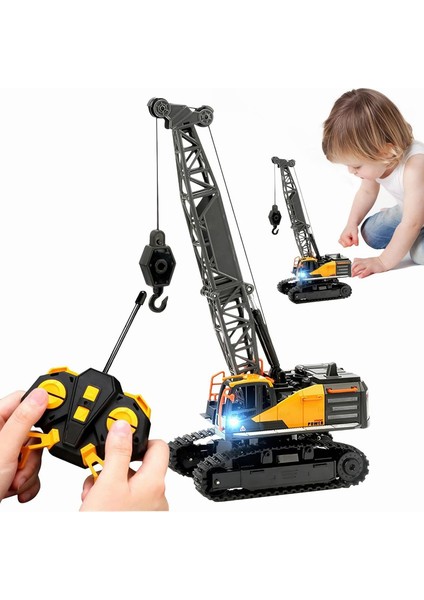 Uzaktan Kumandalı Şarjlı LED Işıklı Rc Iş Makinesi Paletli Vinç
