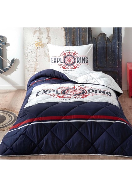 Ruben DESENLI%100 Pamuk Yorgan Seti, Lacivert, Tek Kişilik (Yorgan: 155X215 Cm/çarşaf: 180X260 cm / 1 Adet Yastık Kılıfı: 50X70 cm / 1 Adet Elyaf Dolgulu Yastık: 50X70 Cm)