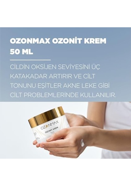 Ozonmax Ozonit Krem 50 ml - Cildin Oksijen Seviyesini Üç Katakadar Artırırı ve Cilt Tonunu Eşitler Akne Leke Gibi Cilt Problemlerinde Kullanılır.