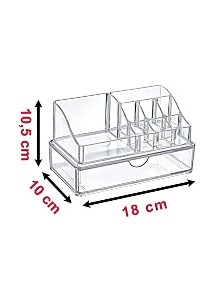 Deconox 9 Bölmeli Çekmeceli Akrilik Piramit Kozmetik Ürün Düzenleyici, 9 Bölmeli Makyaj Organizeri, Akrilik Pramit Makyaj Organizeri (523)