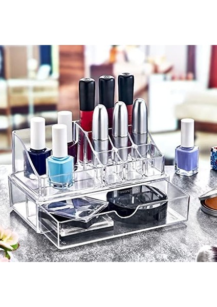 Deconox 9 Bölmeli Çekmeceli Akrilik Piramit Kozmetik Ürün Düzenleyici, 9 Bölmeli Makyaj Organizeri, Akrilik Pramit Makyaj Organizeri (523) modelleri