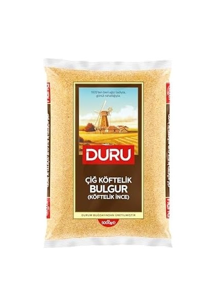 Duru Köftelik Bulgur (Çiğ Köftelik) 5 Kg, Doğal Taş Değirmende Üretilmiş, Yüksek Lif ve Protein Kaynağı, Düşük Yağ ve Şeker