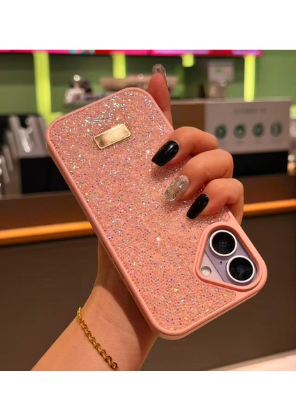 iPhone 17 Kılıf Içi Kadife Elmas Tasarımlı Pembe Taşlı Işıltılı Pırlanta Silikon Kapak modelleri