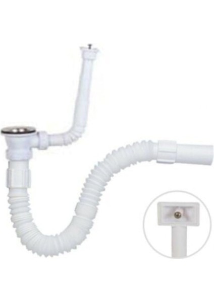 Dik -Yandan Taşmalı Körüklü Lavabo -Evye Gider Sifonu -Paslanmaz