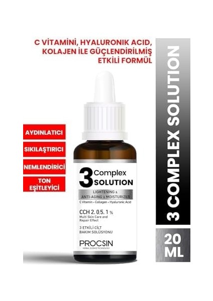 Procsın 3 Complex Solution Serum, Cilt Yenileyici & Leke Karşıtı, Gözenek Sıkılaştırıcı & Nemlendirici, Aydınlatıcı & Onarıcı Bakım, 20 ml modelleri