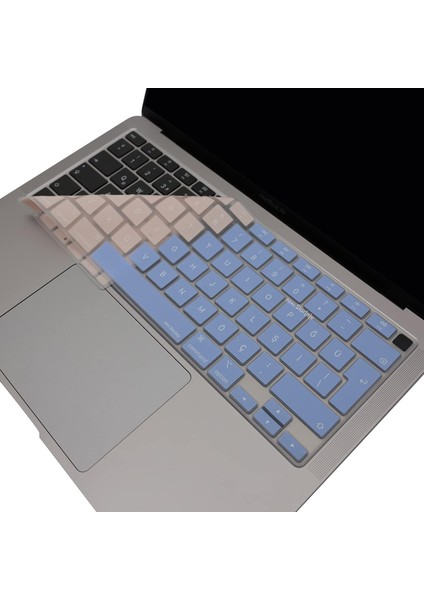 MacBook Air 13 Inç Klavye Koruyucu – A2179/A2337 M1 Uyumlu • Türkçe Q Baskı Stiker • Ultra Ince Silikon Toz & Sıvı Koruma Filmi Mavi Pembe
