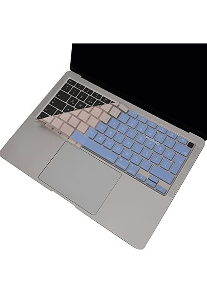 MacBook Air 13 Inç Klavye Koruyucu – A2179/A2337 M1 Uyumlu • Türkçe Q Baskı Stiker • Ultra Ince Silikon Toz & Sıvı Koruma Filmi Mavi Pembe modelleri