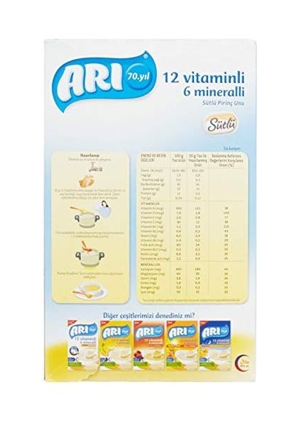 Arı Mama 12 Vitaminli 6 Mineralli Sütlü Pirinçli 500 gr fiyatları