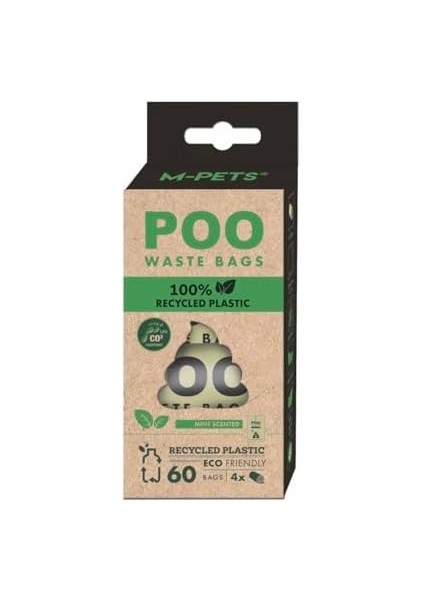 M-Pets Poo 100% Recycled Dışkı Poşeti Nane Kokulu 4X15 Yaprak