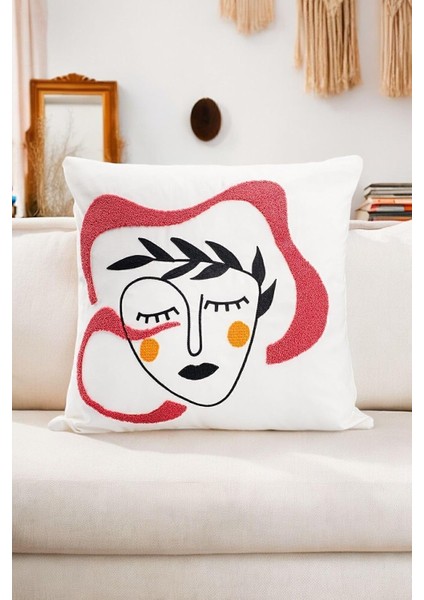 45X45 Özel Tasarım Panç Süzene Desen Dekoratif Kırlent Kılıfı Modern Beyaz 52