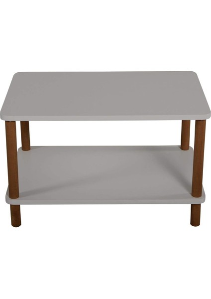 Orta Sehpa Dikdörtgen Ahşap Ayaklı Iki Katlı Gazetelikli - Beyaz