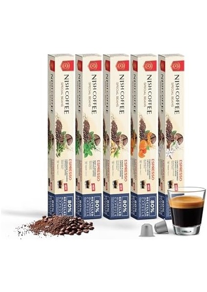 Nish Kahve Aromalı Kapsül Kahve 5'li Set Kakule Nane Zencefil Bal Kabağı Hindistan Cevizi 50 Adet modelleri