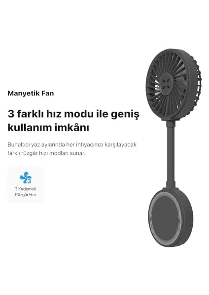 Smart Manyetik Fan Taşınabilir USB Type-C Şarj Edilebilir Ultra Sessiz 3 Hız Kademeli Soğutucu Uyumlu Telefon Fanı (Gri) X6104 fiyatları