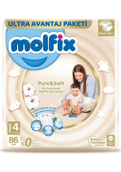 Molfix Bebek Bezi Pure&soft Maxi 4 Beden Aylık Paket 86 Adet