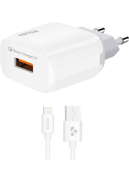 Lightning USB Girişli 3.0 Hızlı Şarj Aleti, Yüksek Hızda Şarj Eder. Güvenli Şarj Için Akım Korumalı, Telefonunuzu Tanır ve Maksimum Hızda Şarj Eder. Lightning Girişli Cihazlar Için Uyumlu