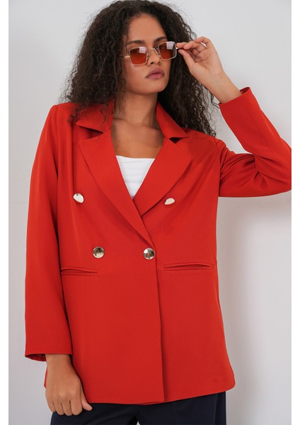 Kadın Kruvaze Yaka Blazer Ceket 0722 - Kiremit modelleri