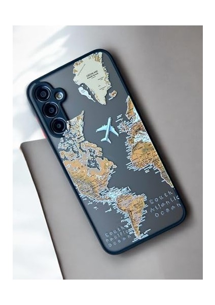 A24 Uyumlu Dünya Harita Desenli Kamera Korumalı Mat Transparan Plastik Arka Kapak Tpu Silikon Kenarlar Şık ve Dayanıklı Koruma Hux Kılıf (Siyah Harita) fiyatları