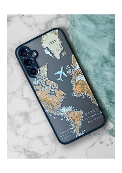 A24 Uyumlu Dünya Harita Desenli Kamera Korumalı Mat Transparan Plastik Arka Kapak Tpu Silikon Kenarlar Şık ve Dayanıklı Koruma Hux Kılıf (Siyah Harita) modelleri
