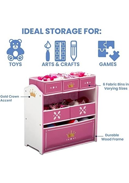 Children Prenses Tacı Tasarım ve Mağaza 6 Kutu Oyuncak Saklama Düzenleyici - Sertifikalı, Beyaz/pembe fiyatları