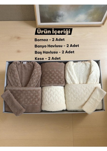 8 Parça Hasır Aile Bornoz Seti - Çeyiz Seti - %100 Pamuk - Orijinal Lüks Kutu modelleri