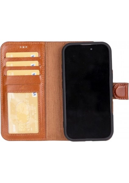 Apple iPhone 16 Plus Uyumlu, Hakiki Deri, El Yapımı, Cüzdanlı Kılıf, Gölgeli Taba fiyatları
