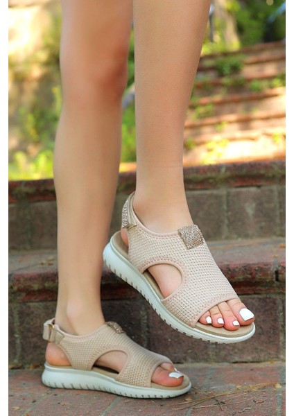 Günlük Kadın Triko Taşlı Sandalet Yumuşak Rahat Ortopedik fiyatları