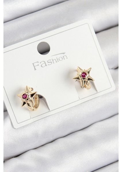 Pirinç Zirkon Taşlı Yıldız Model Gold Renk Çocuk Küpe