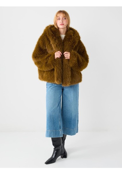 Kahverengi Düz Kesim Kapşonlu Kürk Ceket fiyatları