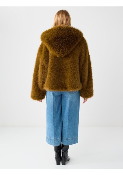 Kahverengi Düz Kesim Kapşonlu Kürk Ceket indirimleri