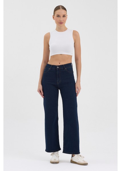 Kadın Hakan Jeans Esnek Wide Leg Koyu Mavi Yüksek Bel Kot Pantolon fiyatları