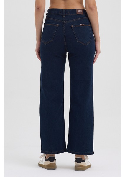 Kadın Hakan Jeans Esnek Wide Leg Koyu Mavi Yüksek Bel Kot Pantolon fırsatları