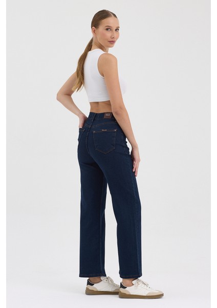 Kadın Hakan Jeans Esnek Wide Leg Koyu Mavi Yüksek Bel Kot Pantolon indirimleri