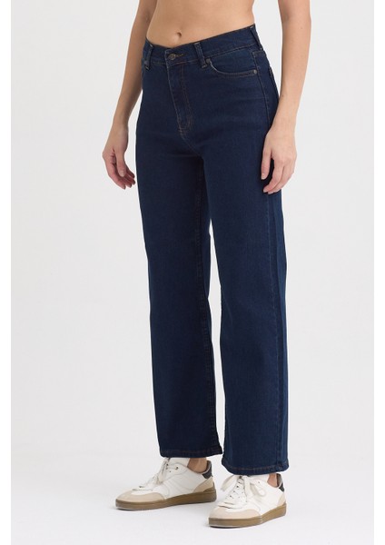 Kadın Hakan Jeans Esnek Wide Leg Koyu Mavi Yüksek Bel Kot Pantolon