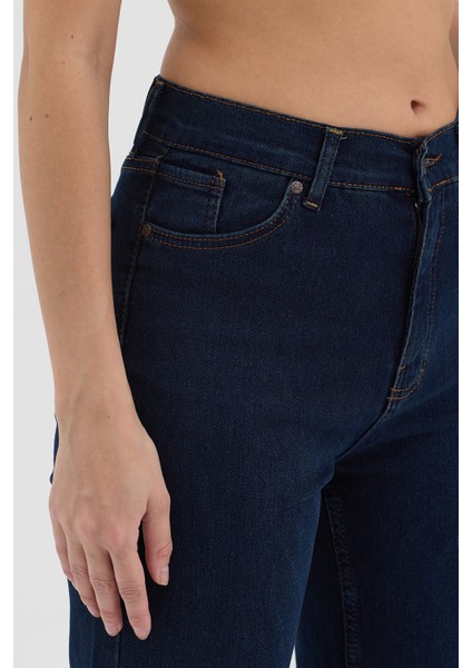 Kadın Hakan Jeans Esnek Wide Leg Koyu Mavi Yüksek Bel Kot Pantolon