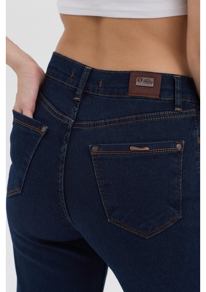 Kadın Hakan Jeans Esnek Wide Leg Koyu Mavi Yüksek Bel Kot Pantolon